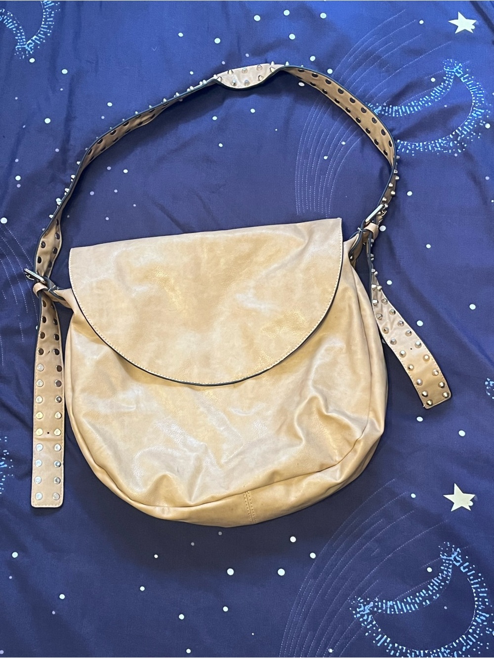 Studded Strap Hobo Bag in Light Tanks Approx 11in x 13in